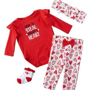 Baby Girls Steal Daddy's Heart Valentines Day Layette Set Outfit Size 3 9 mo NWT
